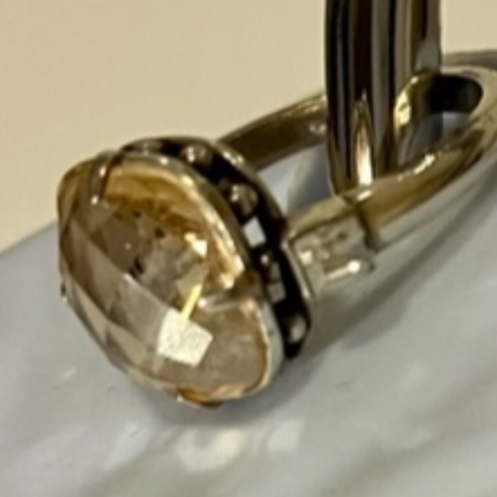 Brighton Ring Size 7, Silver with large Yellow Stone and 2 crystals